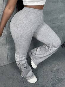 Slaydiva Letter Graphic Ruched Joggers - Light Grey - View 7