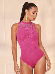 SHEIN BAE Rhinestone Detail Slim Fit Tank Bodysuit