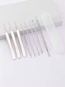 Set de agujas para el acné, 8 piezas de herramienta de extracción de acné de acero inoxidable con caja para el cuidado de la piel - Plateado - Ver 1