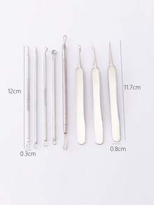 Set de agujas para el acné, 8 piezas de herramienta de extracción de acné de acero inoxidable con caja para el cuidado de la piel - Plateado - Ver 2