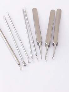 Set de agujas para el acné, 8 piezas de herramienta de extracción de acné de acero inoxidable con caja para el cuidado de la piel - Plateado - Ver 4