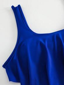 夏季纯色手帕下摆比基尼上衣 - 寶藍色 - 查看 3