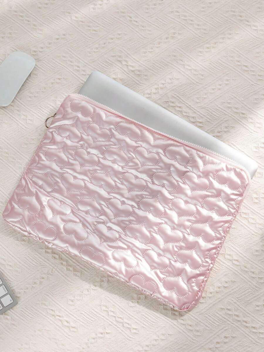 1pc Heart Pattern PU Laptop Bag - Pink - View 1