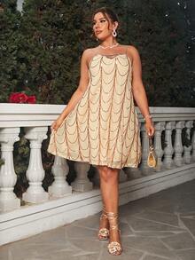 Glamaker 大碼亮片細節吊帶連衣裙 - 香檳色 - 查看 6