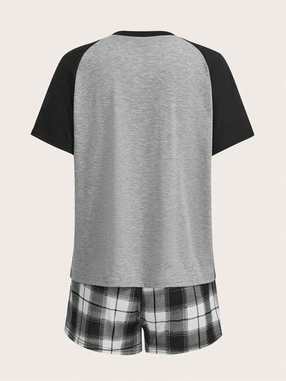 Fairycore Butterfly Print Raglan Sleeve Tee & Plaid Lounge Set