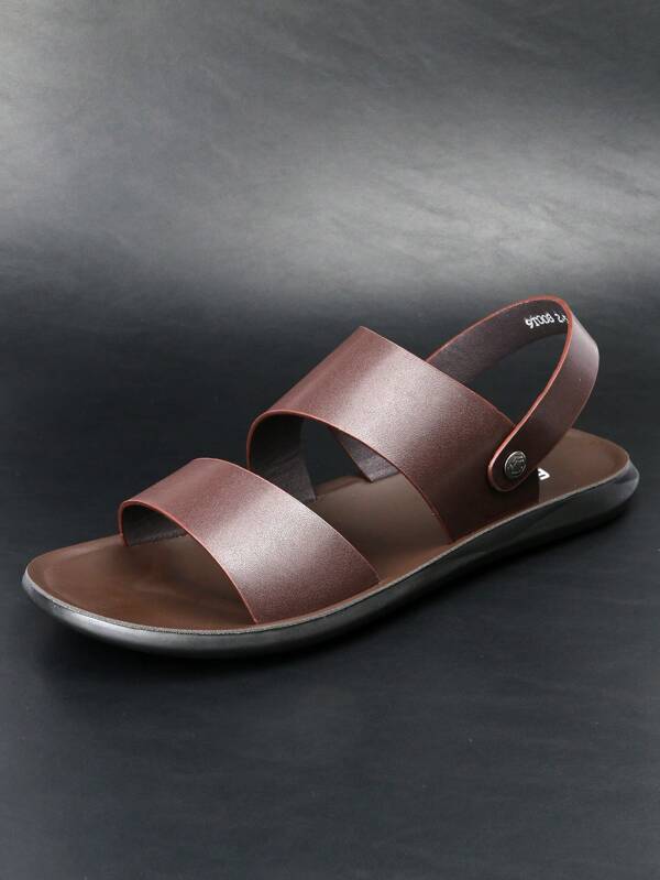 Men Double Strap Slingback Sandals, Minimalist Brown Casual Sandals