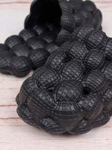 pueenb Women's Fashionable Hollow Out Bubble Detail Slippers - Black - View 5