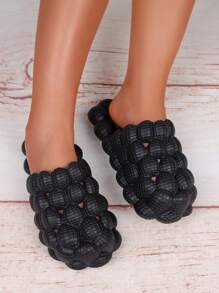 pueenb Women's Fashionable Hollow Out Bubble Detail Slippers - Black - View 6