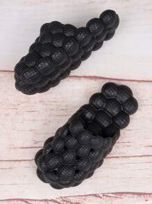 pueenb Women's Fashionable Hollow Out Bubble Detail Slippers - Black - View 7