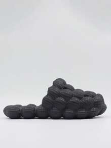 pueenb Women's Fashionable Hollow Out Bubble Detail Slippers - Black - View 8