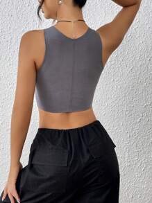 SHEIN EZwear Solid Crop Tank Top - Dark Grey - View 2