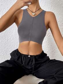SHEIN EZwear Solid Crop Tank Top - Dark Grey - View 4