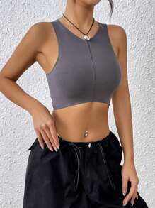 SHEIN EZwear Solid Crop Tank Top - Dark Grey - View 5