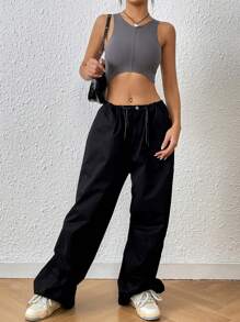 SHEIN EZwear Solid Crop Tank Top - Dark Grey - View 6