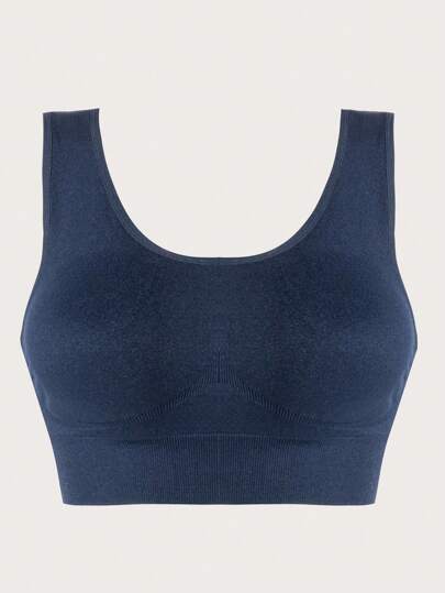 Plus Size Navy Blue Medium Stretch Fabric Sports Bra