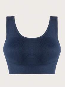 Plus Size Navy Blue Medium Stretch Fabric Sports Bra