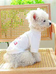 1入組愛心和字母圖案寵物T恤衫適用於狗狗和貓適合夏天 - 白色 - 查看 1