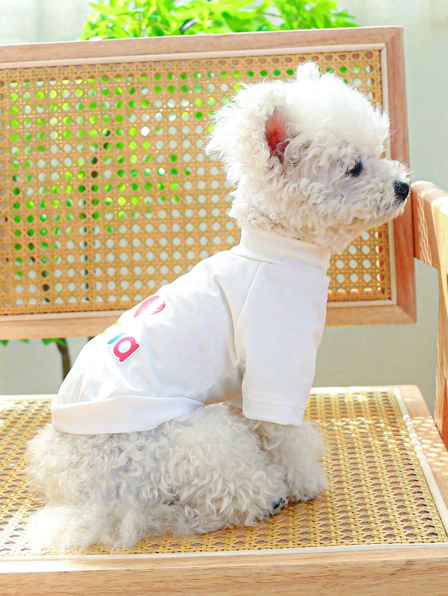 1入組愛心和字母圖案寵物T恤衫適用於狗狗和貓適合夏天 - 白色 - 查看 1