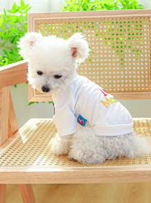 1入組愛心和字母圖案寵物T恤衫適用於狗狗和貓適合夏天 - 白色 - 查看 6