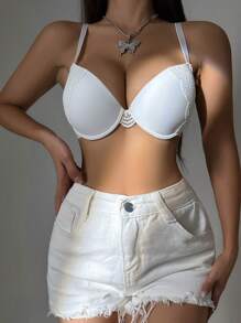 Contrast Lace Underwire Bra - White - View 1