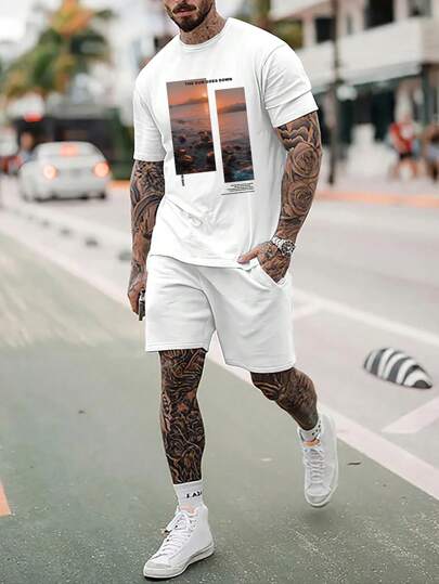 Guys Slogan Graphic Tee & Shorts