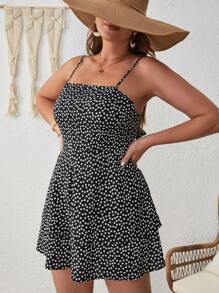 Dreamara Jumpsuits Plus Size Lộ Lưng Buộc lại Họa tiết hoa Boho - Đen và trắng - Xem 5