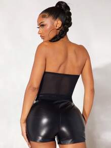 SHEIN SXY Rhinestone Detail Mesh Tube Top - Black - View 3