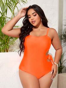 Plus Cut-out Tie Side One Piece Swimsuit - Burnt Orange - View 4