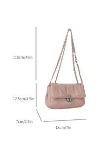 Túi vuông mini Dây đeo có nắp chần bông - Hồng - Xem 3