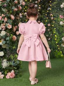 SHEIN Đầm bé gái Nơ Bướm Nút đôi Dây kéo màu trơn Dễ thương - Màu Hồng baby - Xem 2