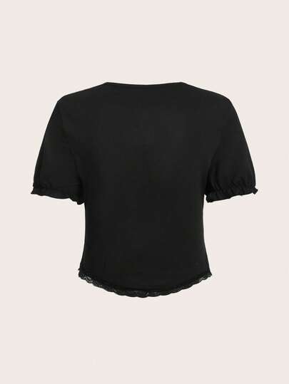 T-shirt En Dentelle À Col Carré