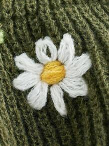 ROMWE Fairycore 花卉刺繡後背繫帶吊脖針織上衣 - 軍綠色 - 查看 3