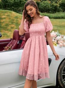 Aveloria Rosie Váy lưới tay bồng thêu hoa trang phục đi nghỉ cho nữ - Hồng - Xem 5
