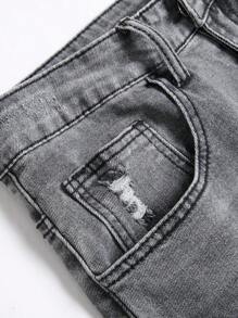 Manfinity LEGND Men Cotton Ripped Frayed Cat Scratch Skinny Frayed Jeans Plain Slim Fit Long Light Grey Washed Cargo Jeans, For Husband, Boyfriend Gifts Going Out Urban Street Work Commute - Light Grey - View 4