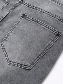 Manfinity LEGND Men Cotton Ripped Frayed Cat Scratch Skinny Frayed Jeans Plain Slim Fit Long Light Grey Washed Cargo Jeans, For Husband, Boyfriend Gifts Going Out Urban Street Work Commute - Light Grey - View 6