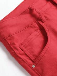 Manfinity LEGND Hombres Shorts en mezclilla algodón desgarro crudo bajo crudo - Rojo - Ver 5