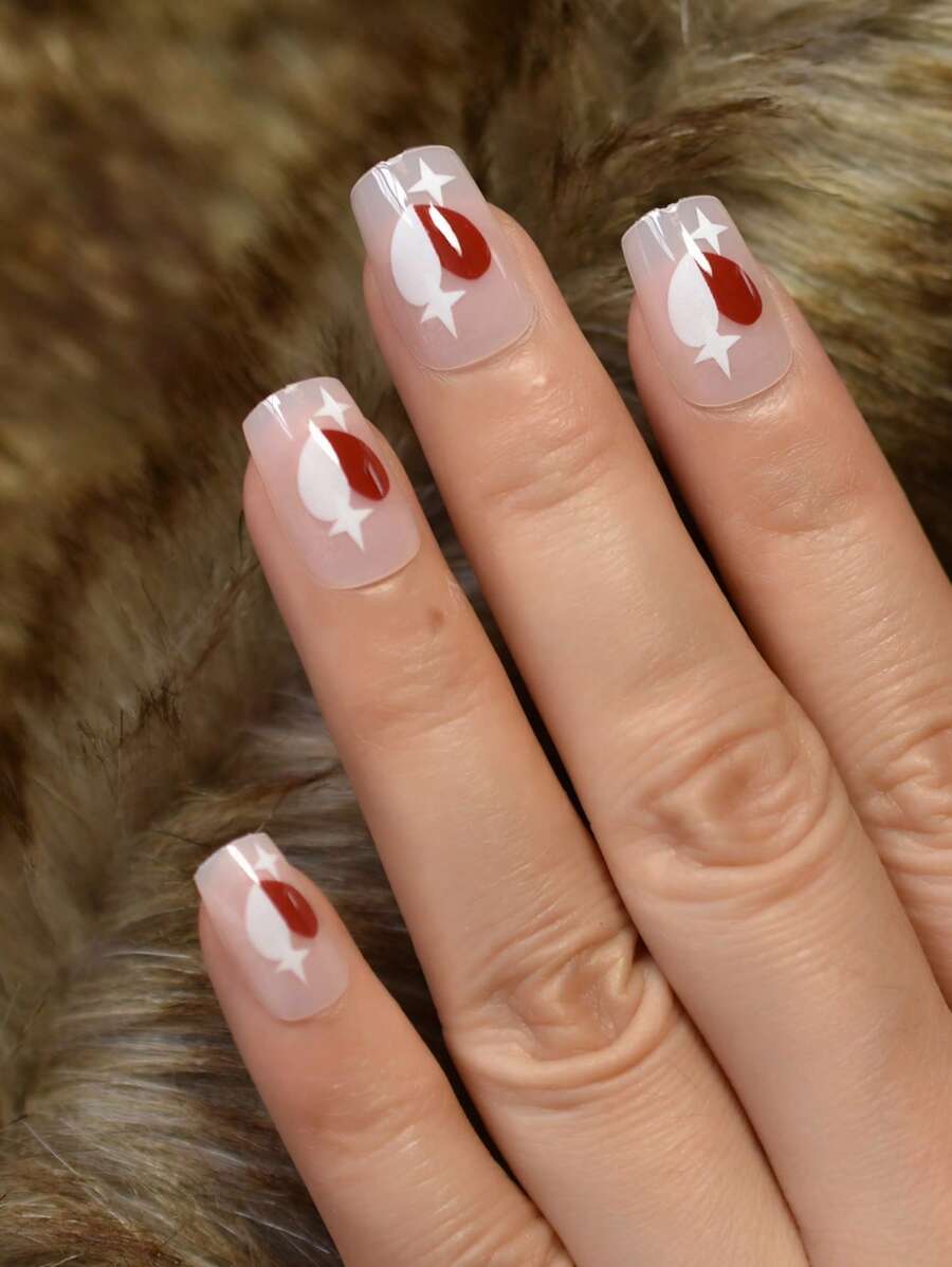 Nâng cấp diện mạo của bạn ngay lập tức với bộ 24 móng tay giả hình trái tim vuông ngắn phủ toàn bộ móng tay giả - Nhiều màu - Xem 1