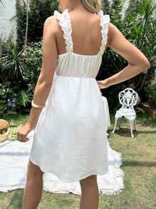 SHEIN Maternity 1pc Geo Embroidery Frill Trim Nursing Dress - Multicolor - View 2