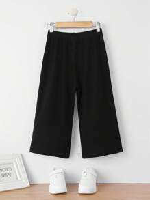 SHEIN Girls Solid Wide Leg Trousers - Black - View 2