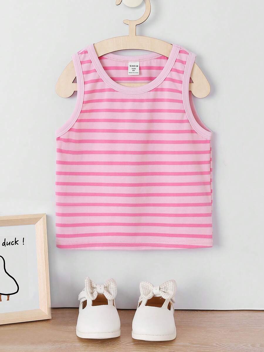 SHEIN Girls Striped Print Tank Top - Multicolor - View 1