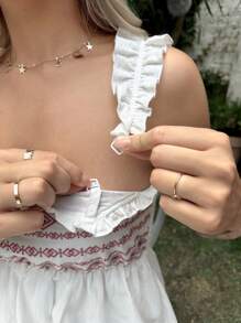 SHEIN Maternity 1pc Geo Embroidery Frill Trim Nursing Dress - Multicolor - View 6