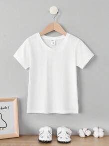 SHEIN Young Girl Toddler Girls Solid V Neck Tee - White - View 1