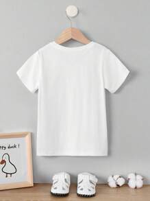 SHEIN Young Girl Toddler Girls Solid V Neck Tee - White - View 2