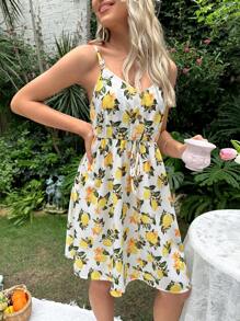 SHEIN 孕婦1入組可調整肩帶檸檬圖案哺乳吊帶連衣裙 - 彩色 - 查看 6