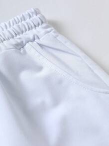 Aesthetic Post Quần Short Nam Dây kéo Túi Lá thư Giải trí - trắng - Xem 3