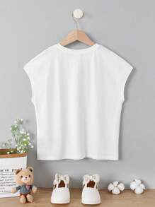 SHEIN Tops con gái màu trơn Giải trí - trắng - Xem 2