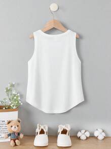 SHEIN Girls Solid Curved Hem Tank Top - White - View 2