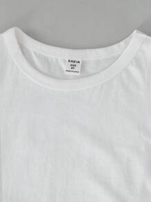 SHEIN Girls Solid Curved Hem Tank Top - White - View 4