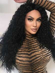 HAIRCUBE WIGS 女式黑色 T 形蕾絲假髮時尚長波浪合成蕾絲假髮 13*4*1 - 黑色 - 查看 1