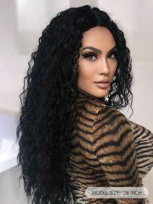 HAIRCUBE WIGS 女式黑色 T 形蕾絲假髮時尚長波浪合成蕾絲假髮 13*4*1 - 黑色 - 查看 2